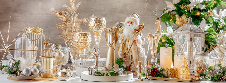 decoración glam para navidad, con muchos dorados y transparencias