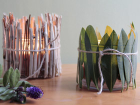 Velas naturales con hojas y ramas