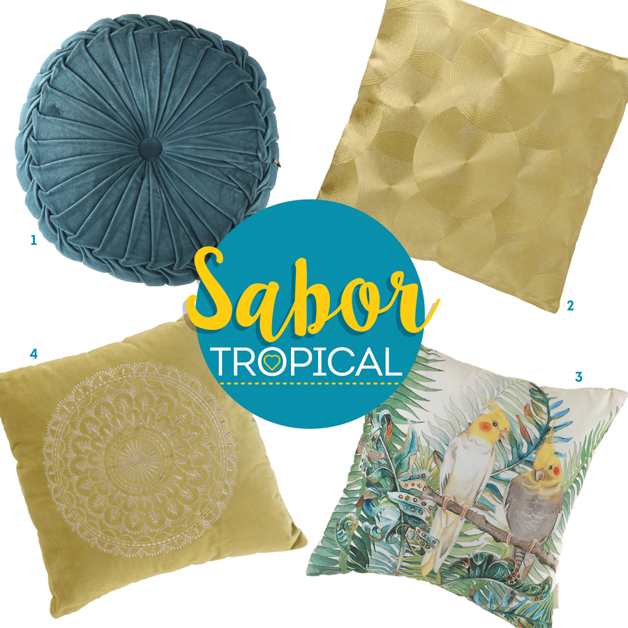 mix match cojines con texturas moodboard -sabor tropical