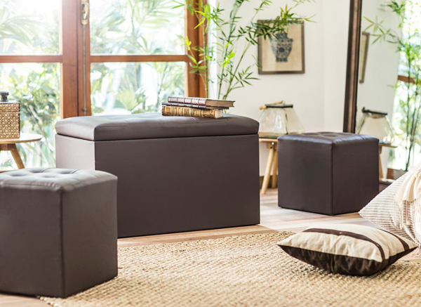 banqueta pouf negra living homy