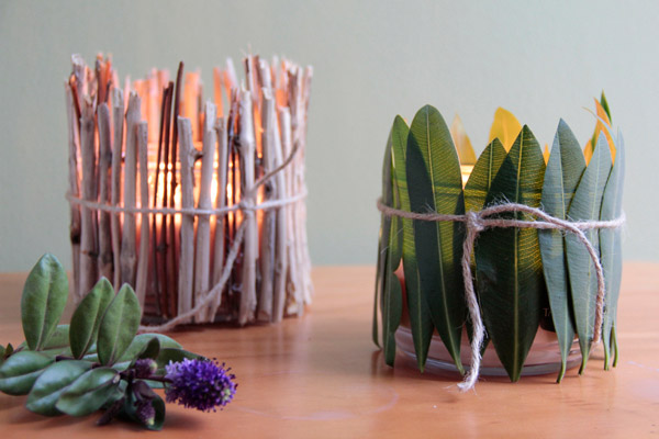 Proyecto Velas naturales con hojas y ramas terminado.