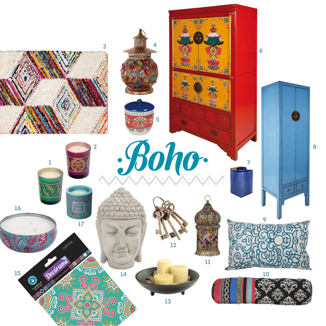 estilo boho alfombra cojines velas Homy