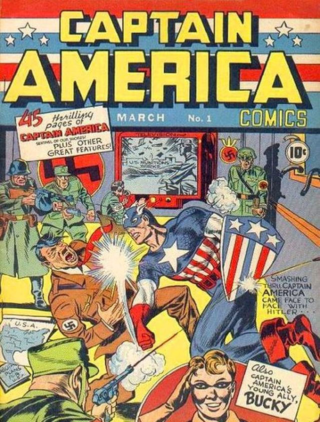 Captain America Comis, primera aparición del Capitán América el 1 de marzo de 1944. Marvel Comics