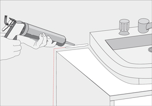 Uso de silocona para ba�o y cocina en bordes del mueble de lavamanos