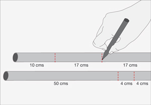Aplicaci�n de marcas sobre puntos de trabajo en tubos de pvc